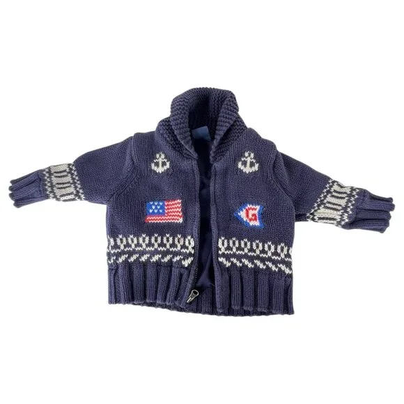 Baby Gap Nautical Americana Knit Sweater Jacket Size 3-6 Months Navy Blue Zip - Picture 3 of 5